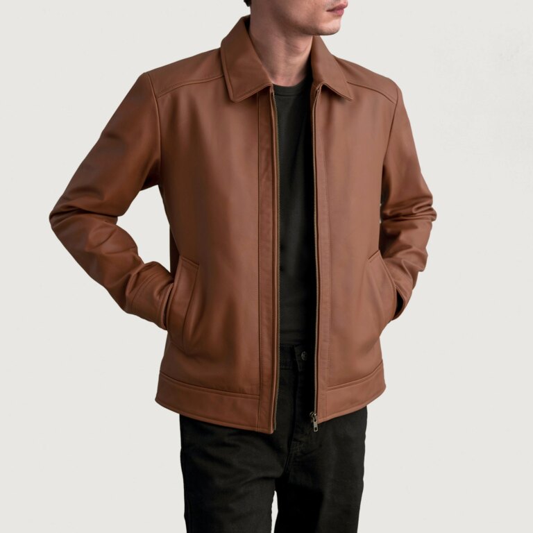 Mens Inferno Matte Brown Leather Jacket Open Front-4-1724078289856